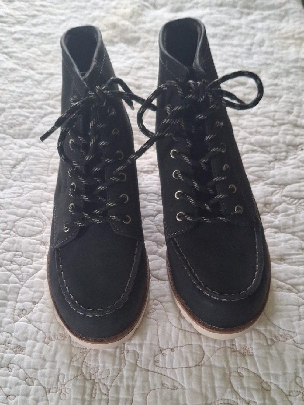 St. John's Bay Black Lace-Up Suede Ankle Boots